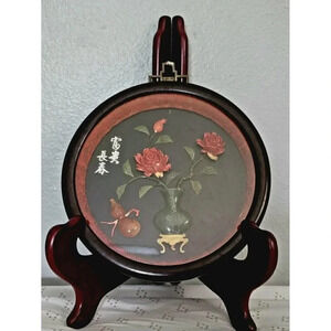 Vintage Oriental Asian Jade Shadow Box Art Wall Decor Blooming Prosperity